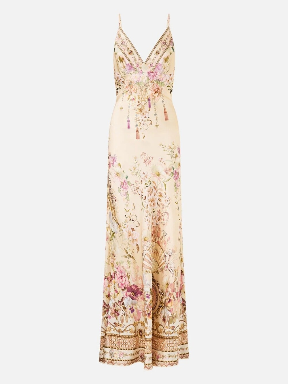 Camilla v neck full length bias slip dress In Adorned in aranjuez - Picture 5 of 13